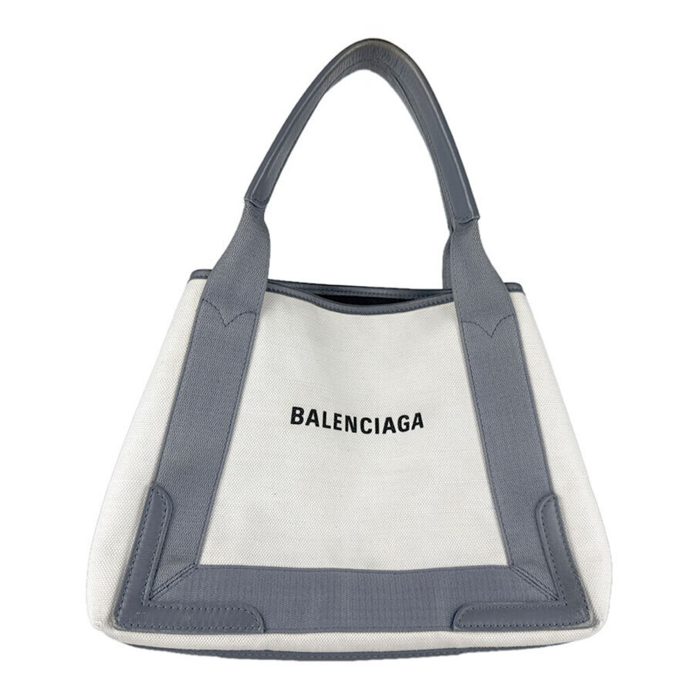 Balenciaga Handbag Tote Bag Navy Blue Cabas Canvas Off White Gray